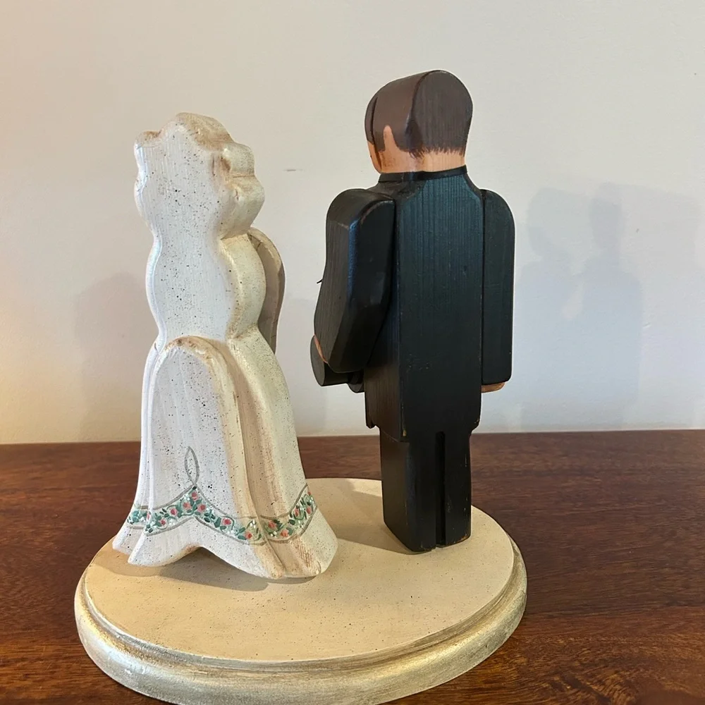 Folk Art Rustic Wood Handcrafted Traditional Bride and Groom 9” high